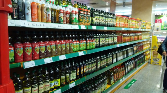 Olive oil at the Corte Ingles supermercado. (This isn't all of it.)